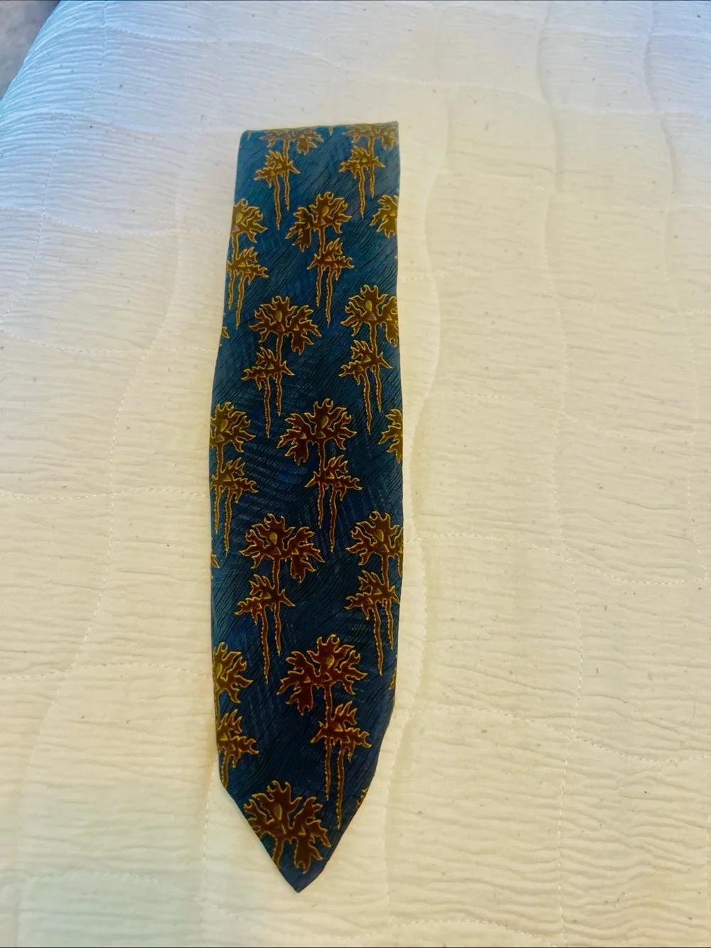 Vintage Giorgio Armani Blue Tie with Gold Palm Motif